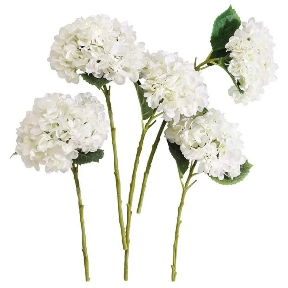 5 count | Long Stem White Hydrangea Flowers Wedding Party Bouquet Centerpiece